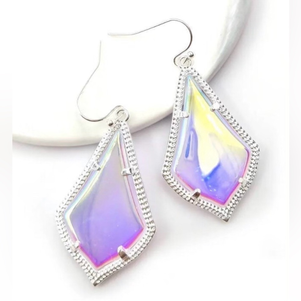 14k white Gold plated Iridescent Crystal Teardrop Dangle earrings